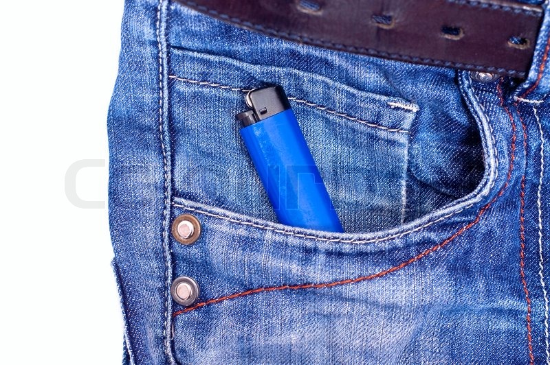Blue lighter in blue jeans pocket. Stock image Colourbox