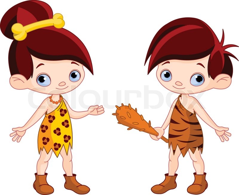 cavemen children with blue hair cartoon