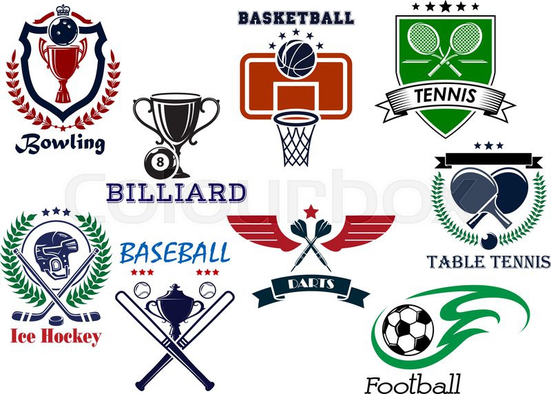 Variety sports icons set with bowling, billiard, basketball, tennis