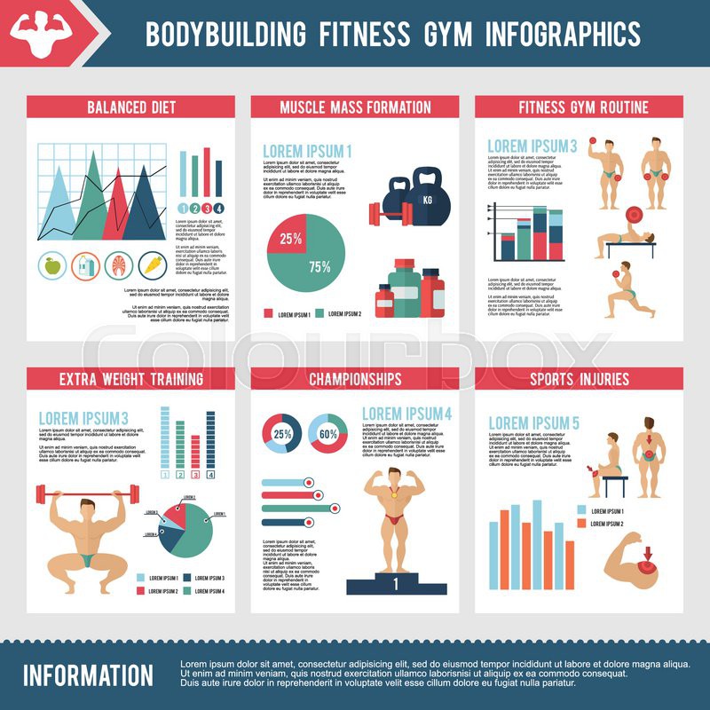 Bodybuilding Fitness Gym Infographics Set With Charts And Sport Icons Vector Illustration Fitness Infographic Template