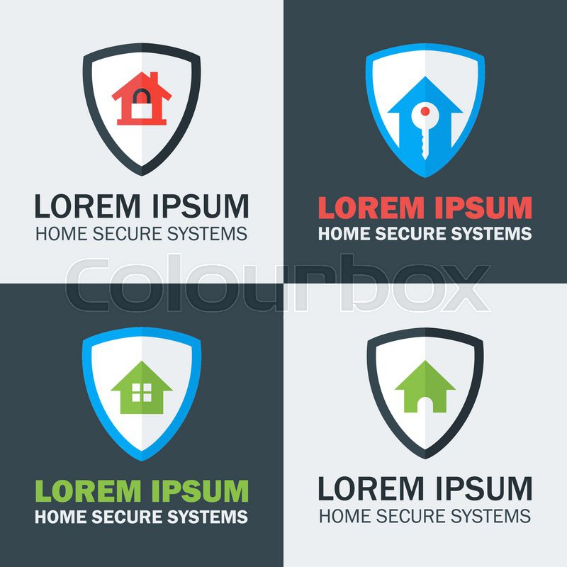 home security with shield logo design concepts four flat stylized