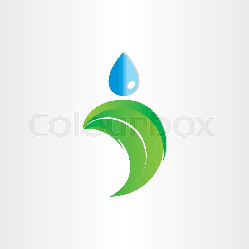 drop of water on green leaf freshness eco symbol emblem stock