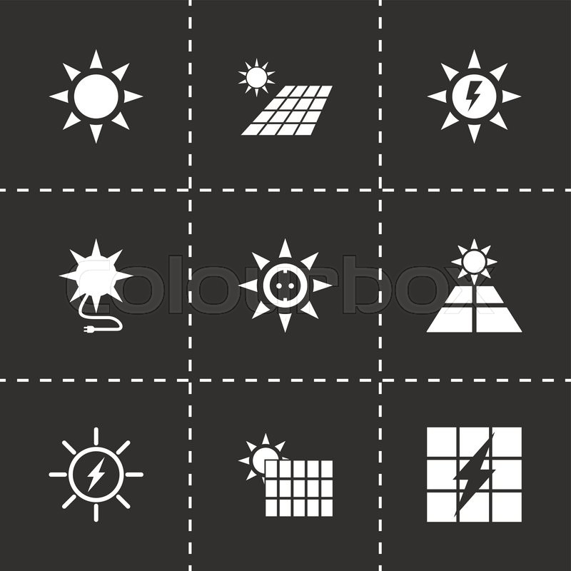 Vector solar energy icon set on black | Stock vector | Colourbox