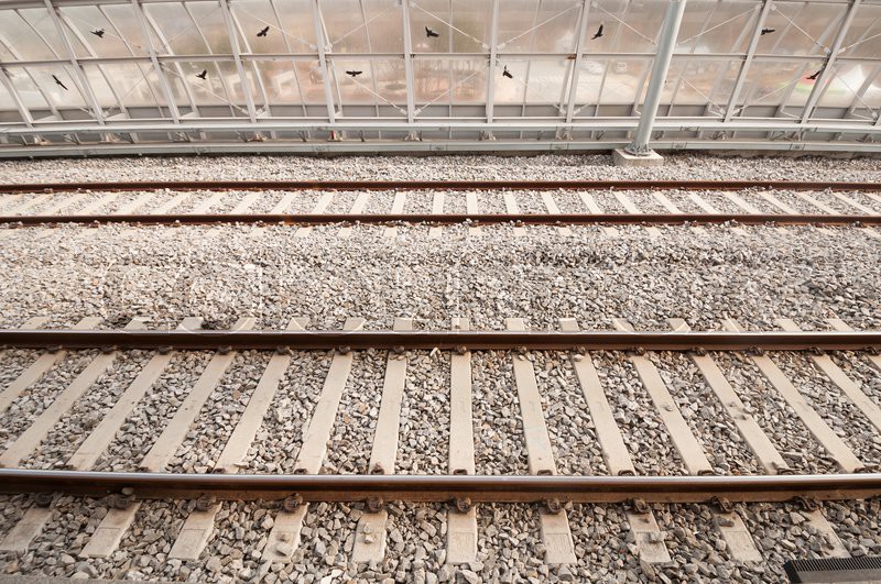 Railway track, view from platform Stock image Colourbox