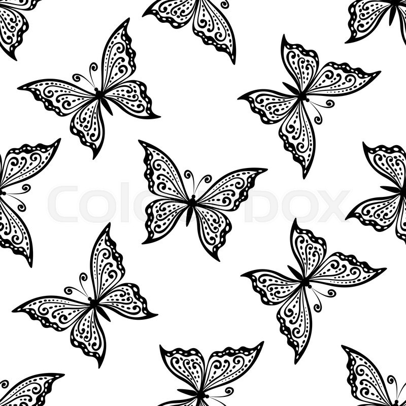 outline flying butterflies seamless pattern stock vector colourbox