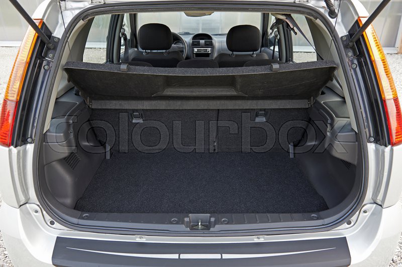 Open trunk of an used car with black Stock image Colourbox