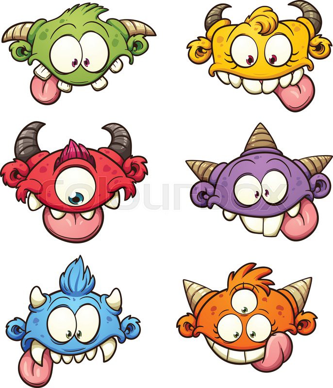 colourful cartoon monster heads vector clip art illustration with