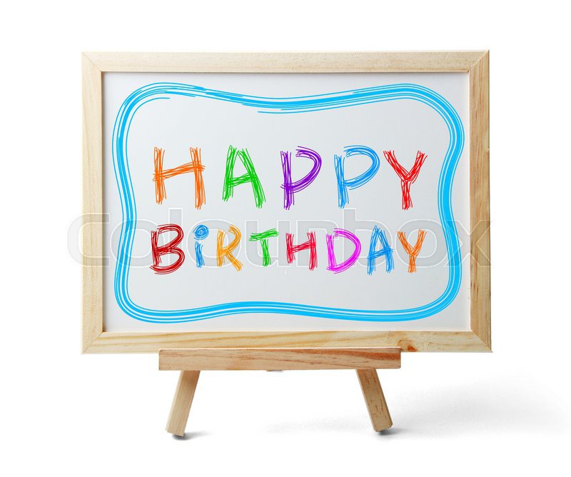 Whiteboard with Happy Birthday text is Stock image Colourbox