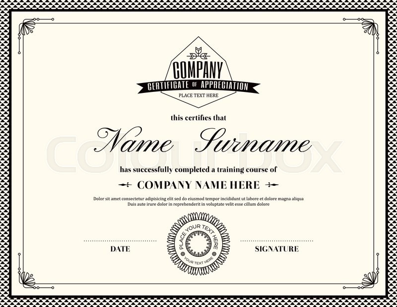 retro frame certificate of appreciation design template stock
