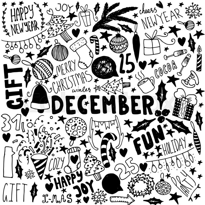 Doodle Christmas background. Unique vintage items. New