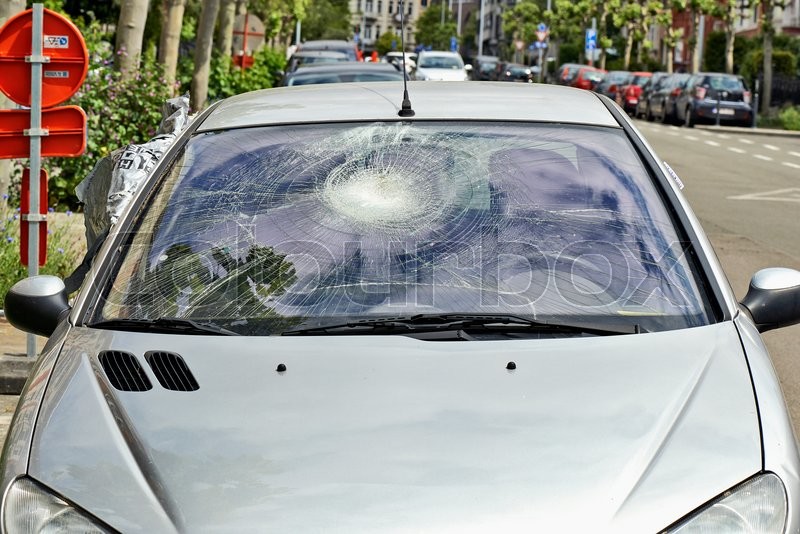 Broken Car Windshield from outside the | Stock image | Colourbox