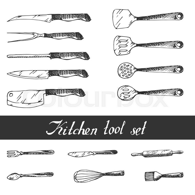 Hand drawn Kitchen Utensils Set. Stock vector Colourbox
