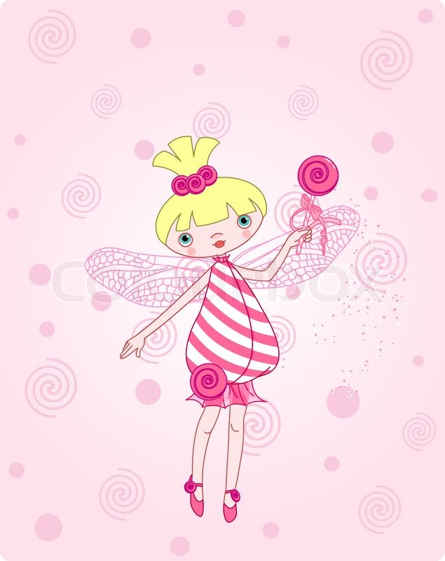 Cute candy fairy flying on pink Stock vector Colourbox