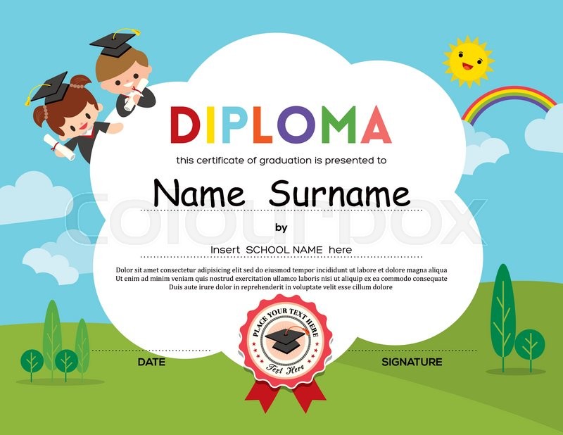 preschool elementary school kids stock vector preschool diploma template free