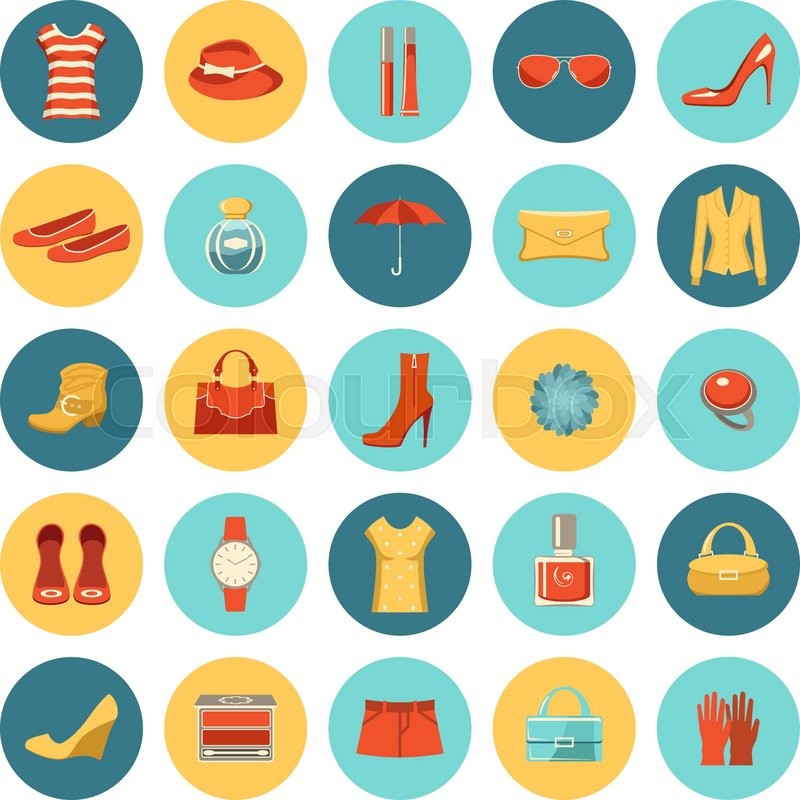 Set of flat design fashion round ... | Stock vector | Colourbox