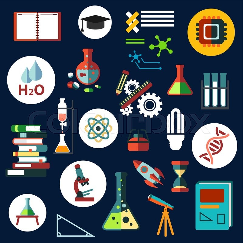 Science and education flat icons with laboratory equipment 