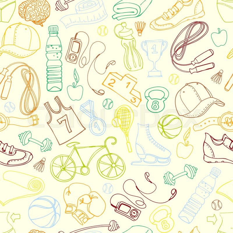Vector illustration Color Sport and fitness seamless doodle pattern