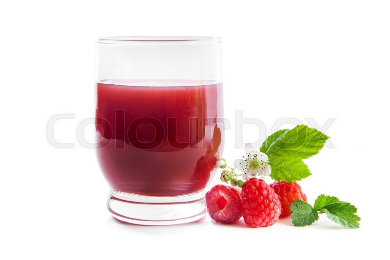 Fresh raspberries and juice isolated on Stock image Colourbox