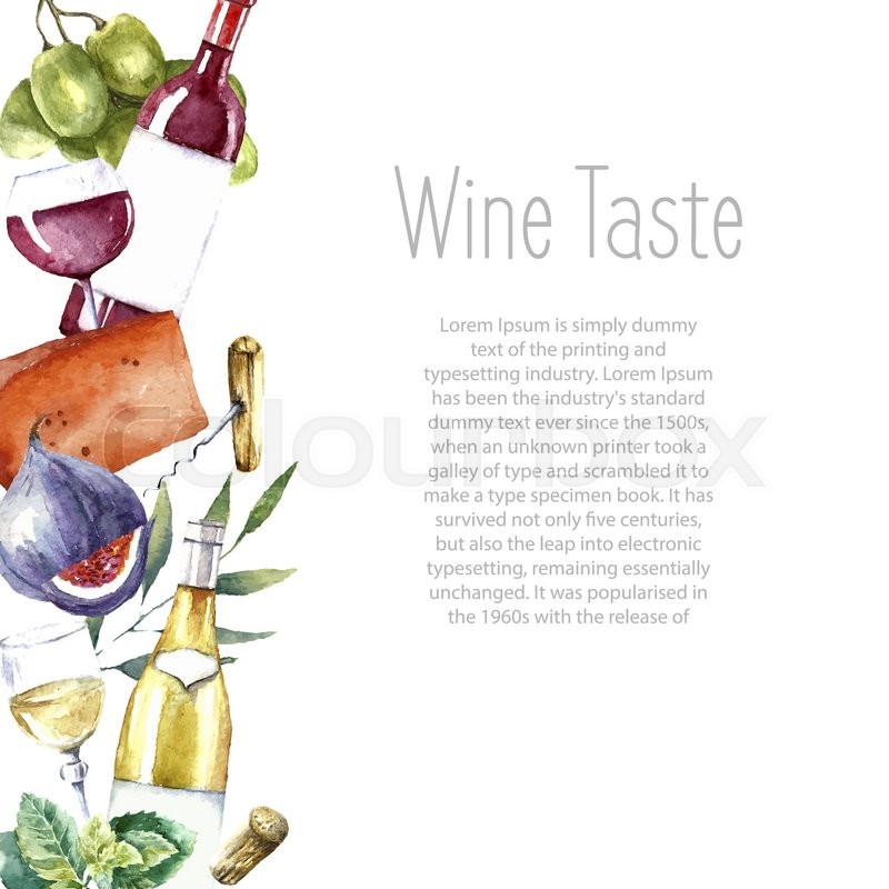 Watercolor Wine And Cheese Frame Hand Stock Vector Colourbox