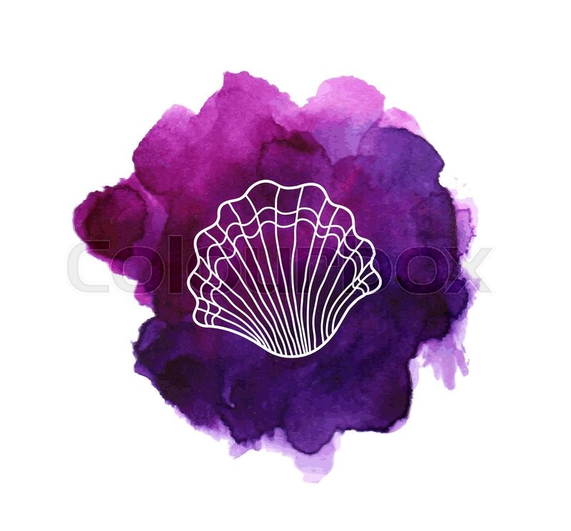 Sea shell on bright purple watercolor | Stock vector | Colourbox