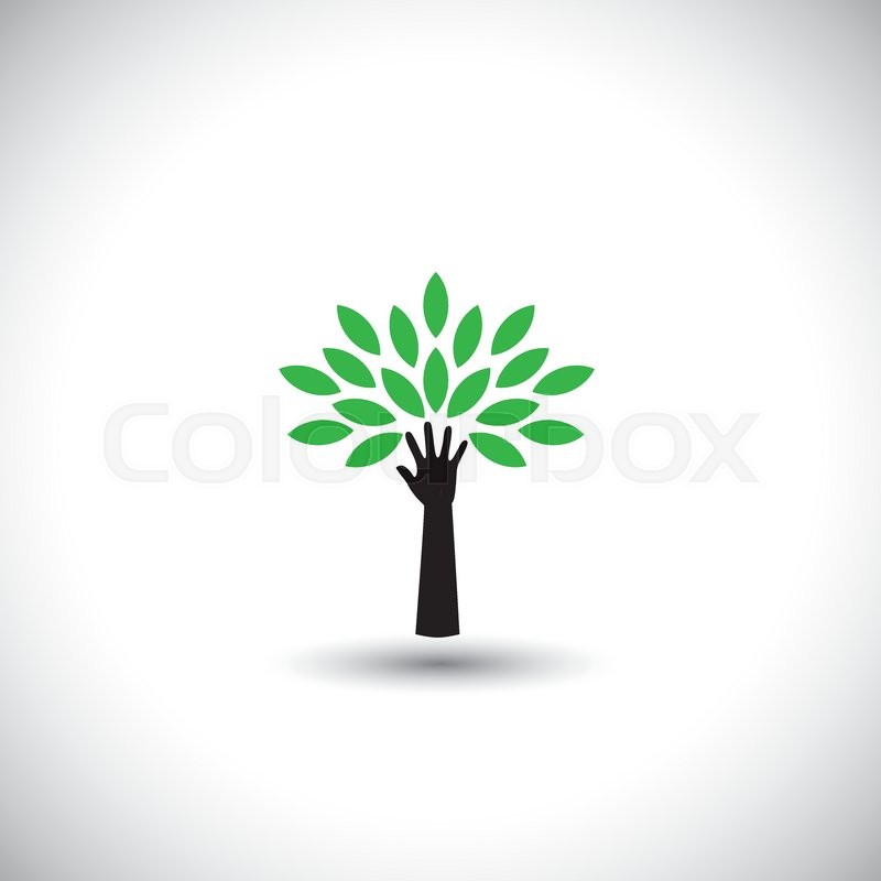 Human hand & tree icon with green | Stock vector | Colourbox