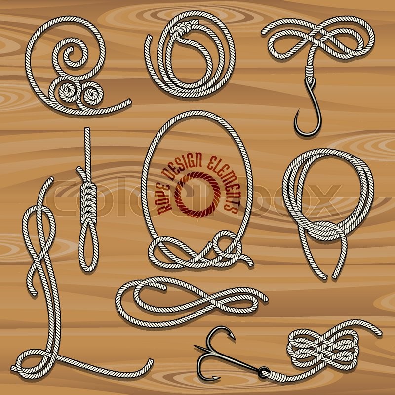 Collection of Rope Design elements. Drawn in vintage style. Knots