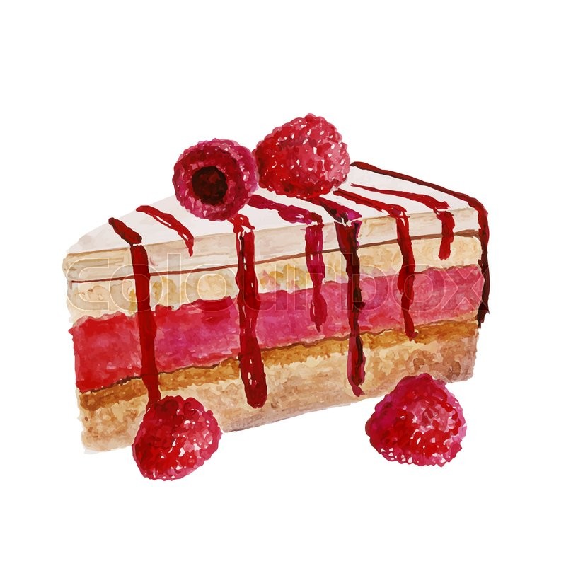 Watercolor cake with pink fruit cream, Stock vector Colourbox