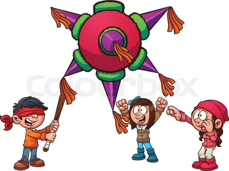 Kids playing with piñata. Vector clip ... | Stock vector | Colourbox