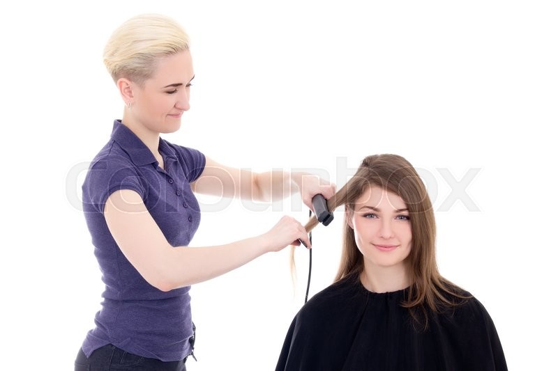 Blonde Woman Hair Stylist Doing Haircut Stock Image Colourbox