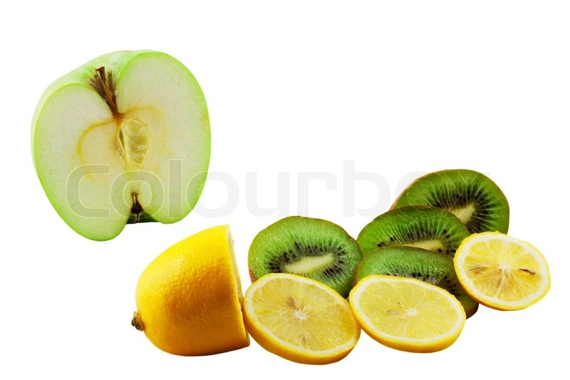 Zitrone, Kiwi und einen Apfel auf einem ... | Stock Bild | Colourbox