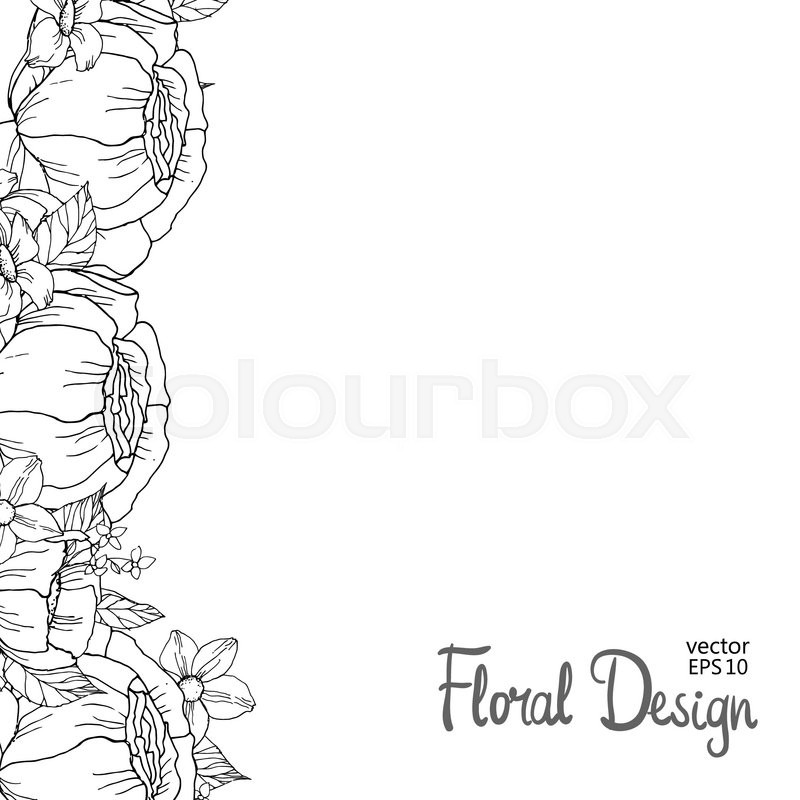 Black And White outline floral border, vector illustration | Stock