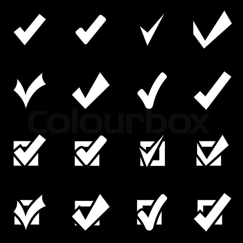 Vector white confirm icon set on black | Stock vector | Colourbox
