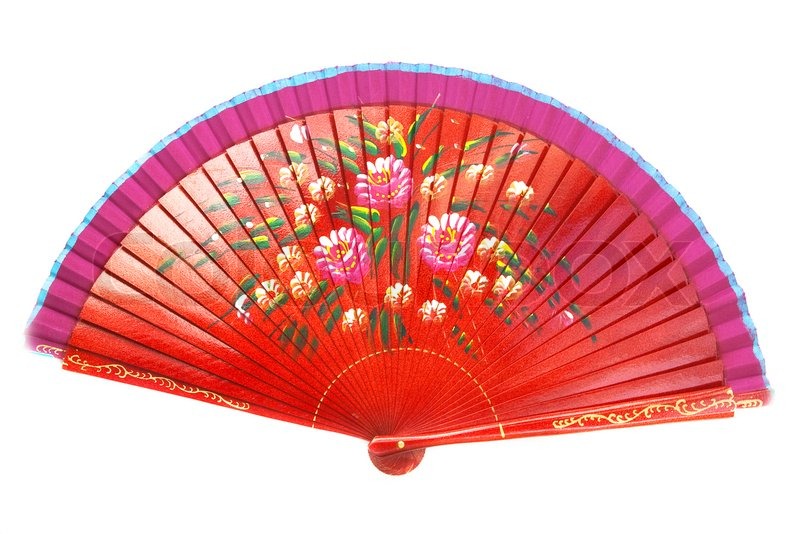 Chinese red wooden fan on the white | Stock image | Colourbox