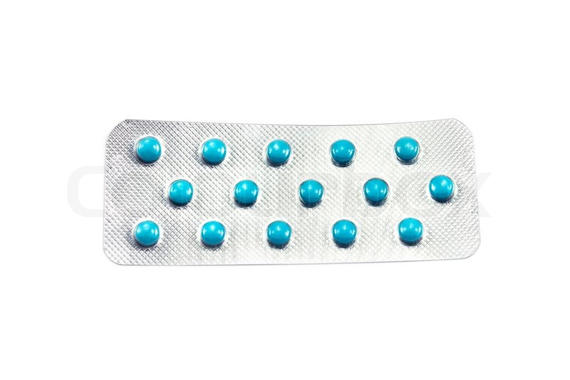 Package of blue tablets, isolated on Stock image Colourbox