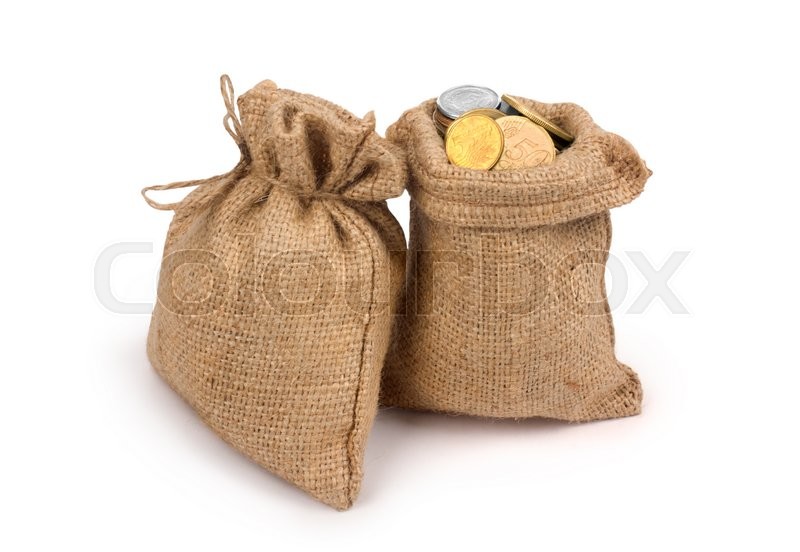Bags with coins isolated on white | Stock image | Colourbox