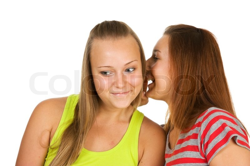 Two Teenage Girls Gossiping Isolated Stock Image Colourbox