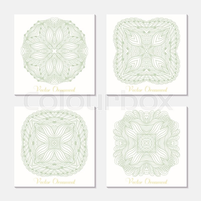 hand drawn outline round ornament set of cards template with
