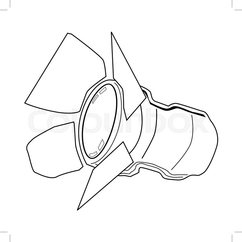 Outline illustration of spotlight, equipment of studio Stock Vector