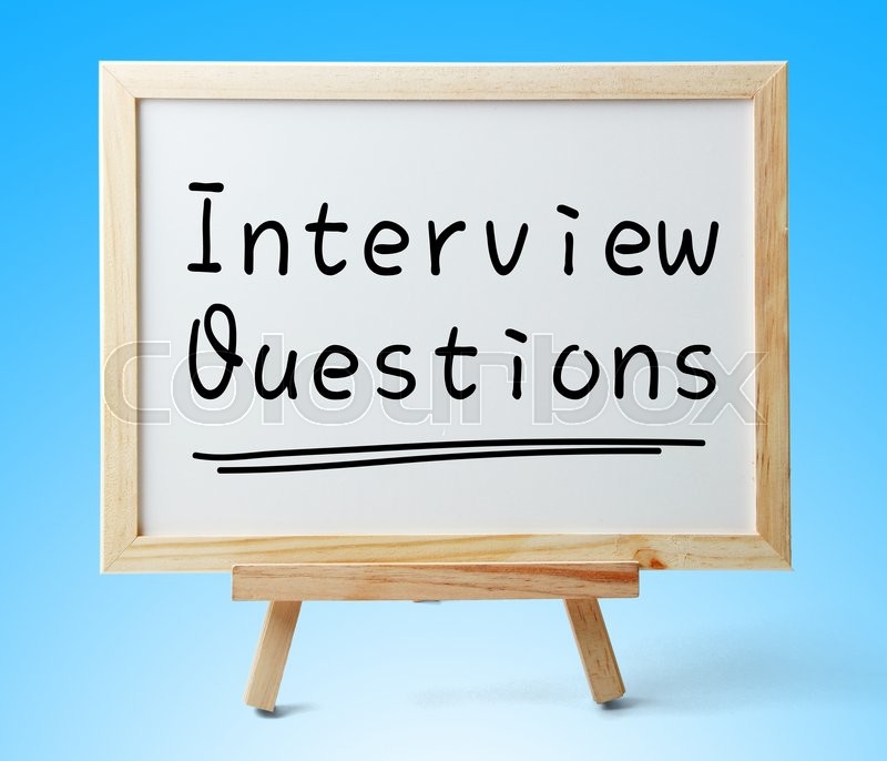whiteboard with text interview questions is on the blue background background interview questions