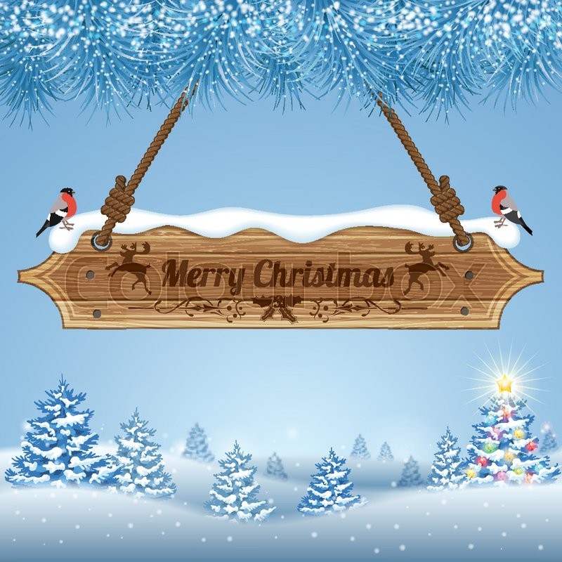 Christmas background with Wooden Sign, | Stock vector | Colourbox