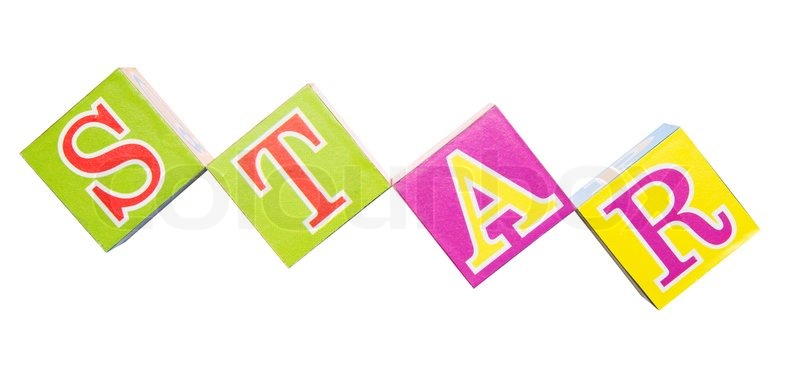 word star spelled out in baby blocks isolated on white stock photo