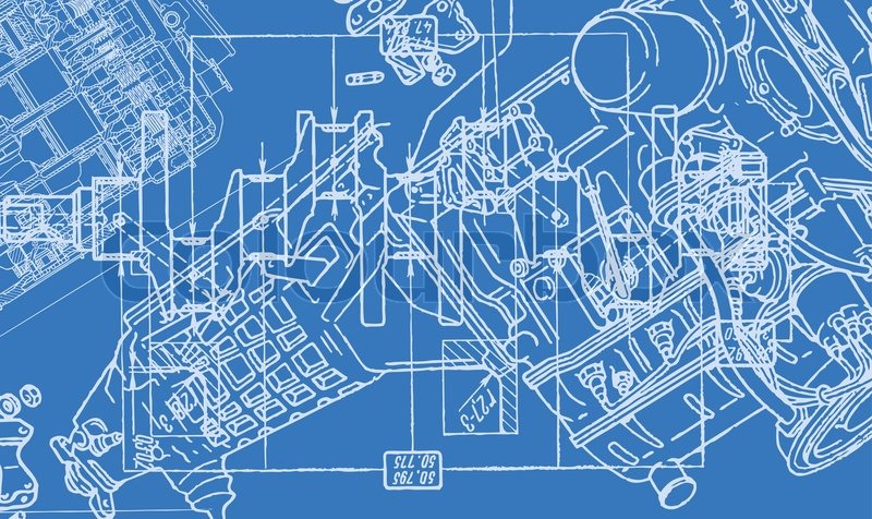 cad model wiki blue  background blueprint  on Technical drawing Stock or