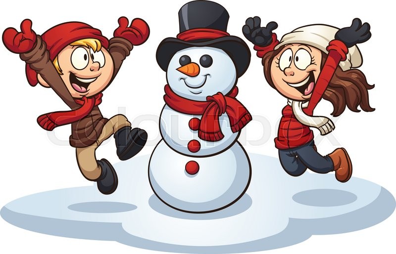 Cartoon kids building a snowman. Vector clip art ...