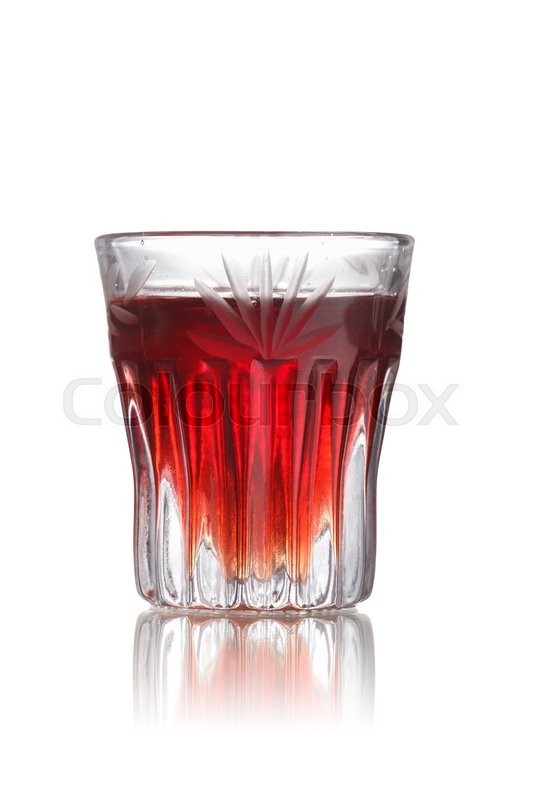 Red Headed Slut Alcoholic Cocktail In Faceted Shot Glass Shooter Stock Photo Red Headed Slut Alcoholic Cocktail In Faceted Shot Glass Shooter Stock Photo