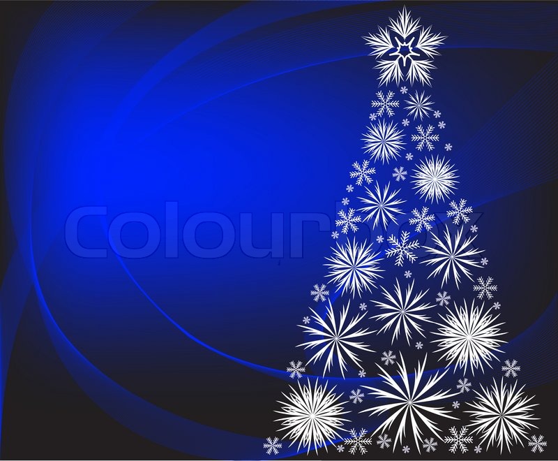 Christmas Tree With White Snowflakes On Blue Background