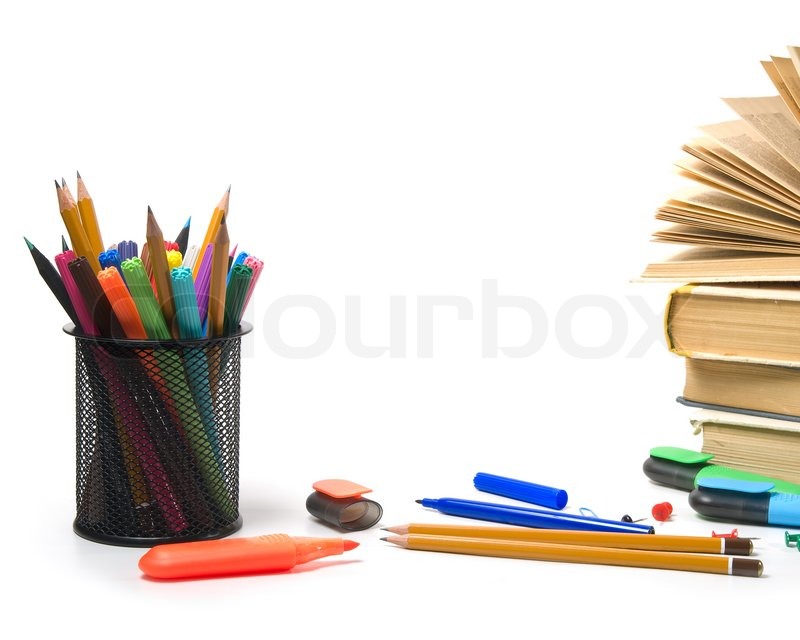 office supplies and books on a white background office supplies background