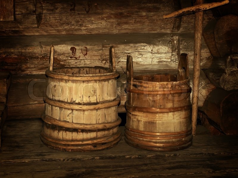 Old wooden vats in rural interior Stock image Colourbox