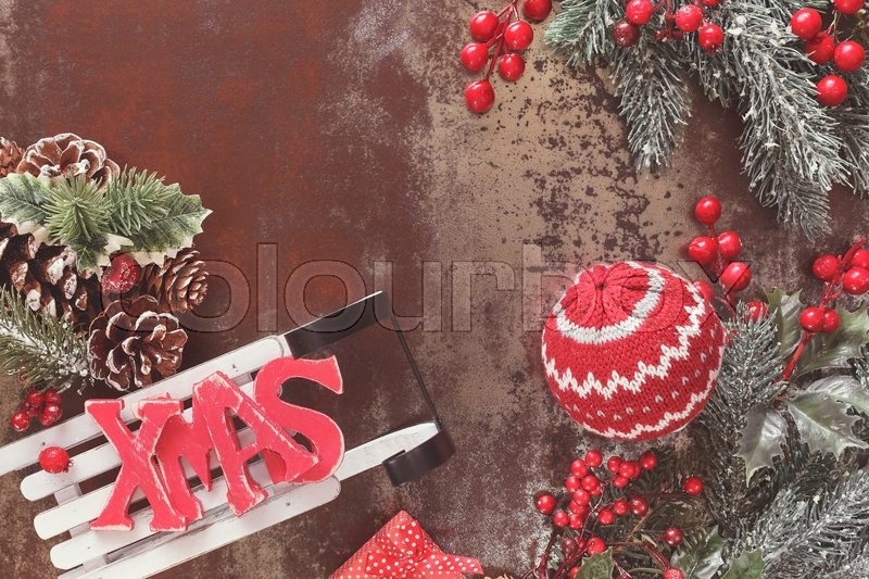 new year and christmas decoration with sled christmas background with woolly decoration and xmas letters on sledge rustic wood background with blank space - Vintage Sled Christmas Decoration new year and christmas decoration with sled christmas background with woolly decoration and xmas letters on sledge rustic wood background with blank space - Vintage Sled Christmas Decoration