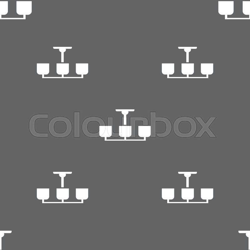 Chandelier Light Lamp icon sign. Seamless pattern on a gray ... Chandelier Light Lamp icon sign. Seamless pattern on a gray ...
