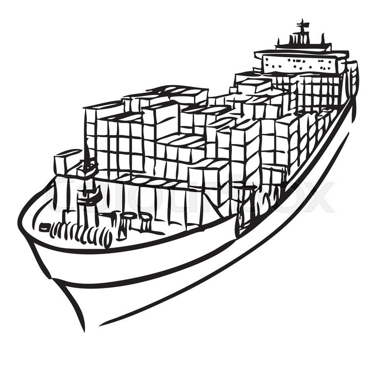 cargo ship clip art black and white